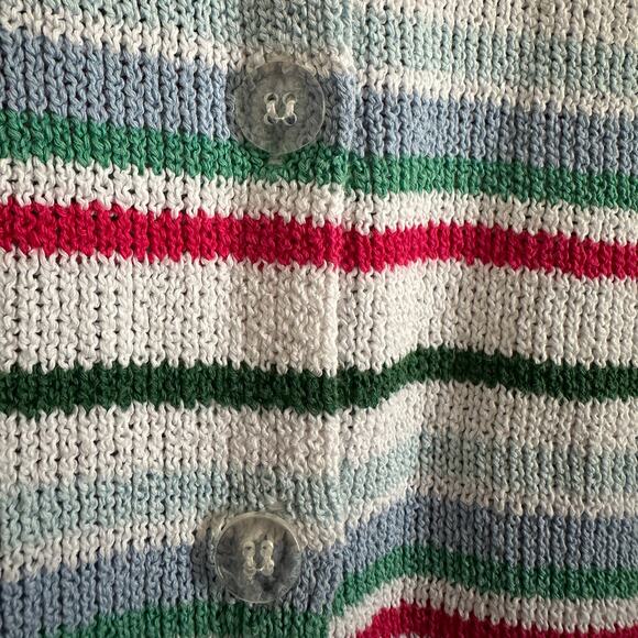 ZARA | White Cotton Blend Striped Collared Short Sleeve Cardigan Sweater | Small - Picture 5 of 7